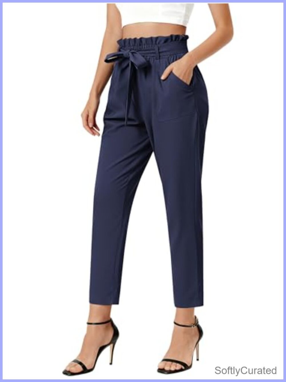 High Waist Paperbag Trousers with Bow Belt Business Casual Work Pants